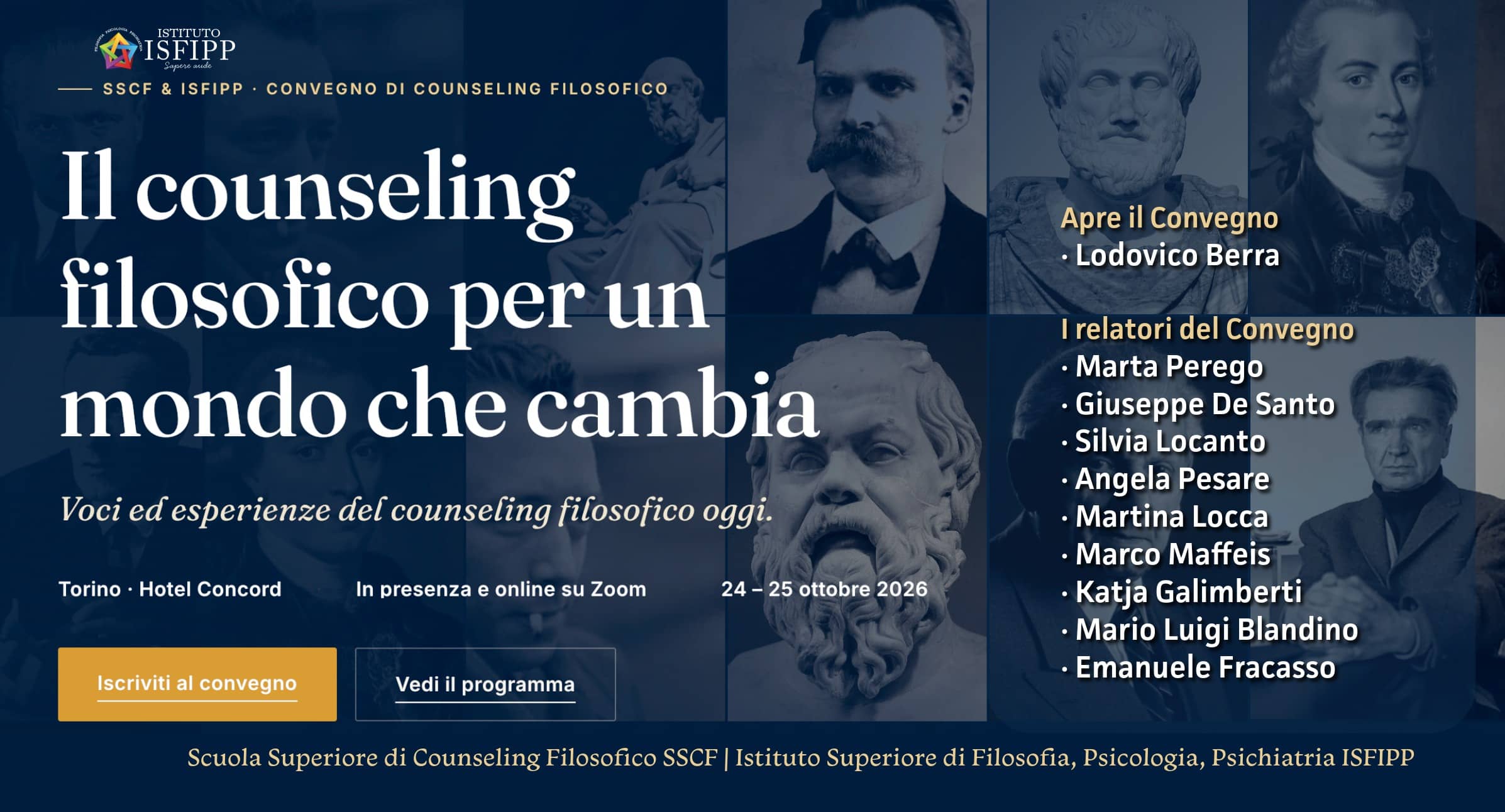 Convegno Il Counseling Filosofico, Torino 24 e 25 ottobre 2026, Hotel Concord Torino, Scuola Superiore di Counseling Filosofico SSCF Istituto ISFiPP